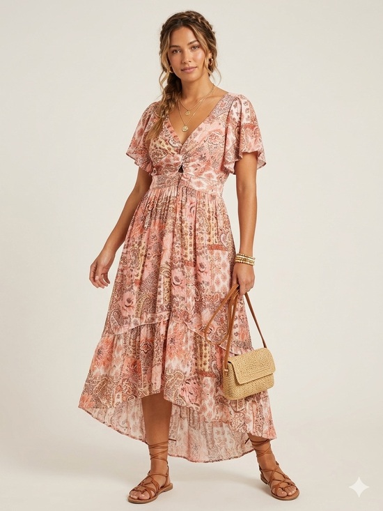 Angie Dresses & Skirts - Angie Boho Pink Paisley High Low Maxi Dress Romantic Cottagecore Festival LARGE